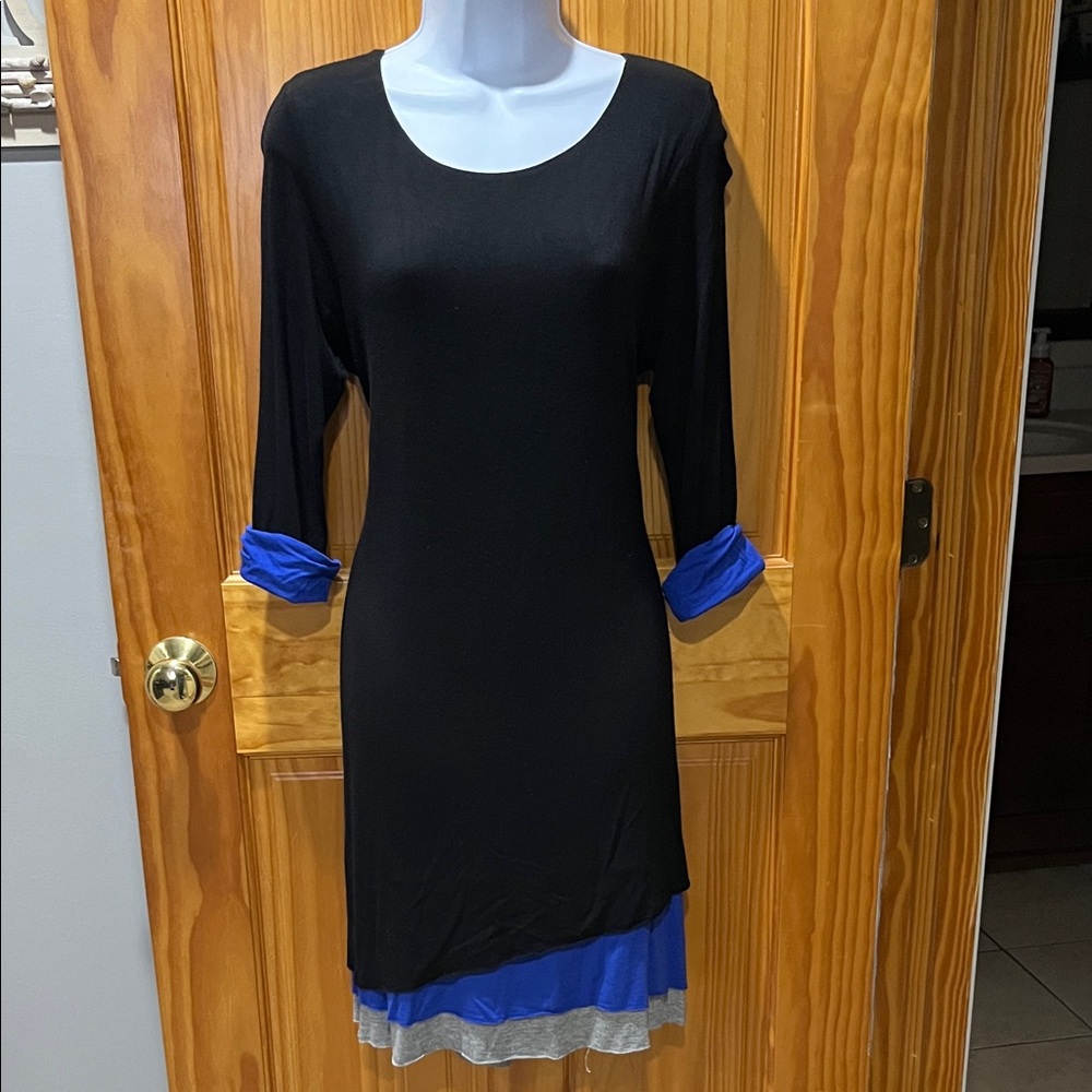 Cha Cha Vente Black Dress with Blue and Gray Accents - Picture 6 of 10